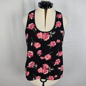 Xhiliration Swing Tank Women's XXL Black Pink Floral Scoop Neck Sleevelese NWT